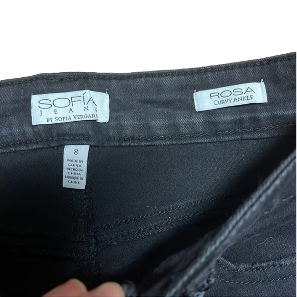 Sofia Jeans By Sophia Vergara Rosa Curvy Ankle High Rise Destructed Black Size 8 - Picture 4 of 6